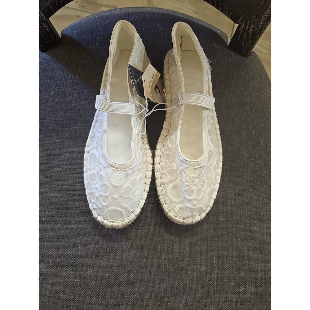 Women's Celia Floral Lace Mary Jane Espadrille Flat with Memory Foam Insole Sz 6